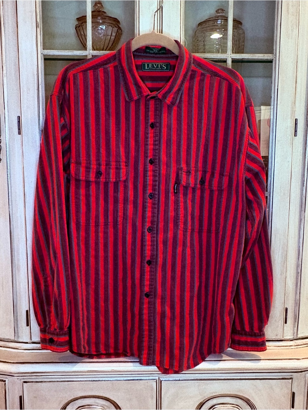 Levi's Vintage 1991 100% Cotton Red, Blue, and Purple Stripe Button-Down Shirt